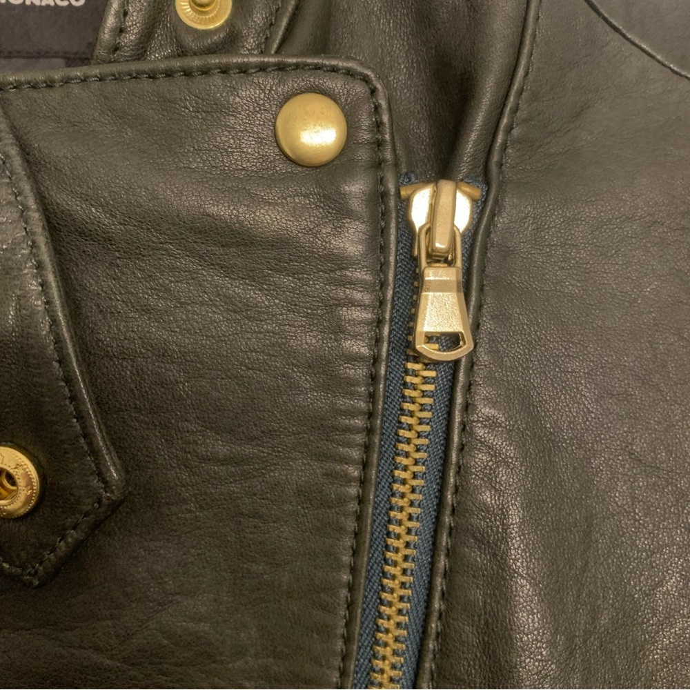 Club Monaco Dark Green Lamb Leather Moto Biker Jacket Size Small - Picture 6 of 16